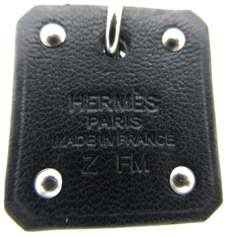 Hermes As De Coeur Heart Earrings Leather/metal Black/silver Stamped Z 0268