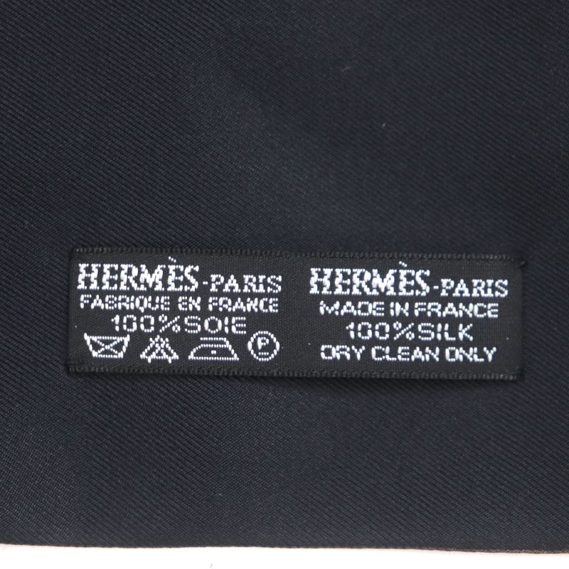 Hermes 100% Silk Logo All Over Reversible Scarf Scarf Brown Black With Box
