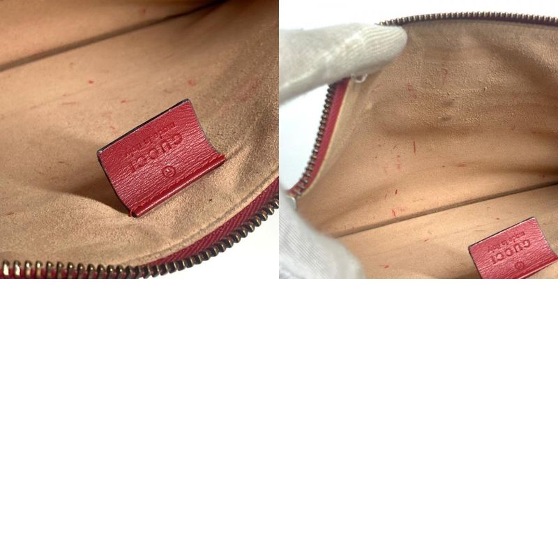 Gucci Clutch Bag BEE Striped Pearl Rhinestone 476077 Leather Red