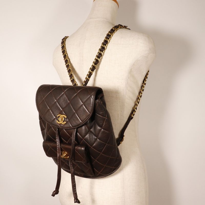 Chanel Matelasse Coco Mark Vintage Lambskin Brown Women's Backpack/daypack
