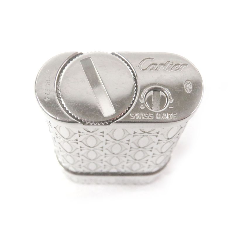 Cartier Godron Happy Birthday 2C Decor Oval Gas Lighter Silver Swiss Made