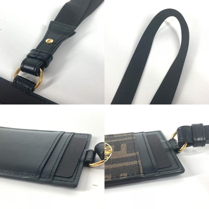 Fendi Card Case Logo Fendace Zucca PVC Brown