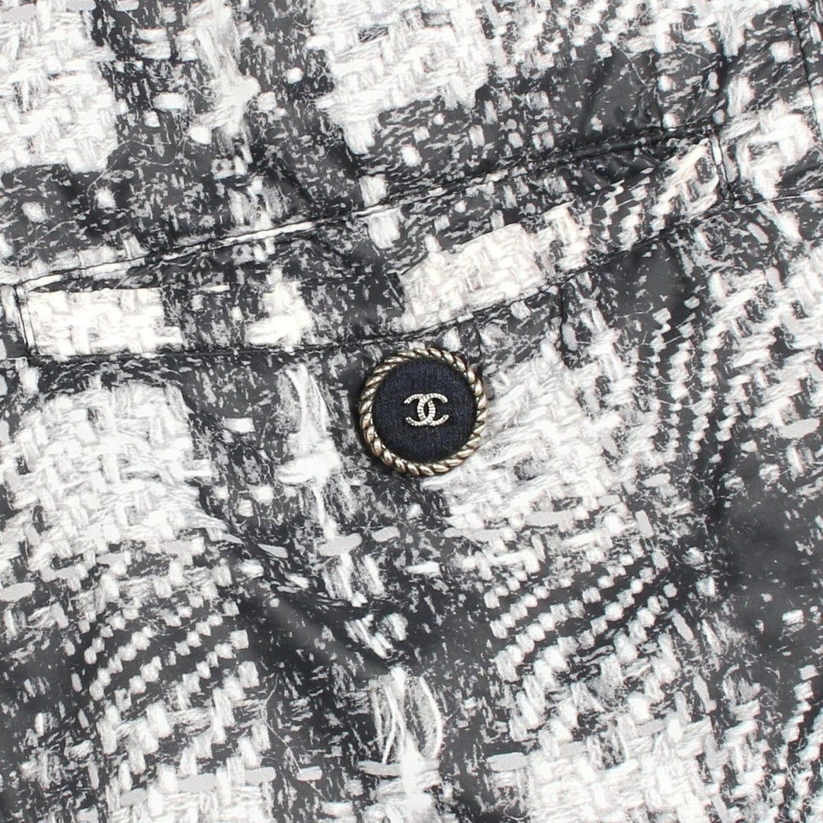 Chanel CC Logo Button Tweed Print Nylon Jacket — view 7
