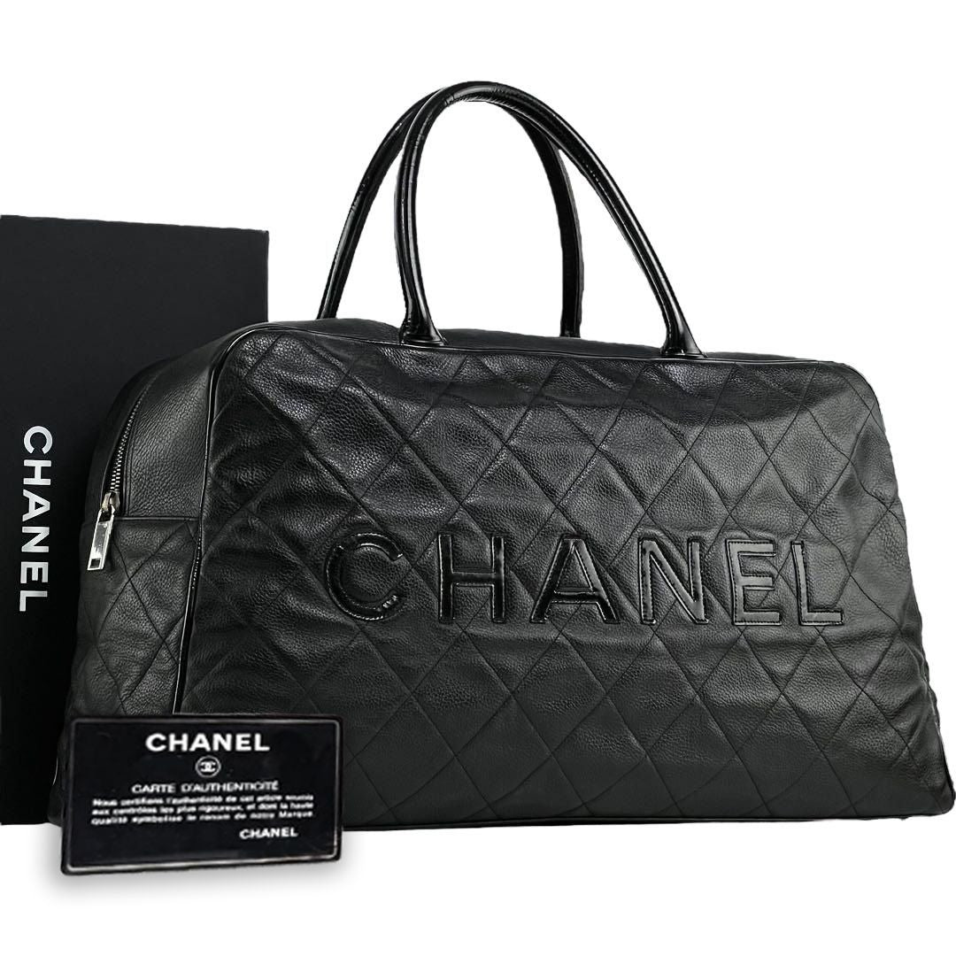 CHANEL CC Caviar XL Travel Bag Bowler Bag Tote Weekender Boston Duffle