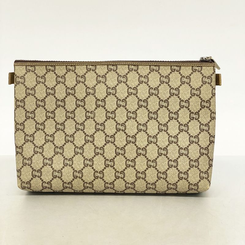 Gucci Clutch Bag GG Supreme Old Gucci PVC Brown Gold Hardware Women