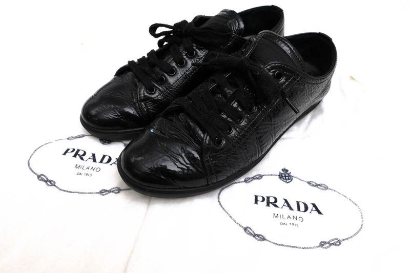 Prada Shoes Sneakers Shoes Low Cut Ladies Women Women's Enamel Patent Leather