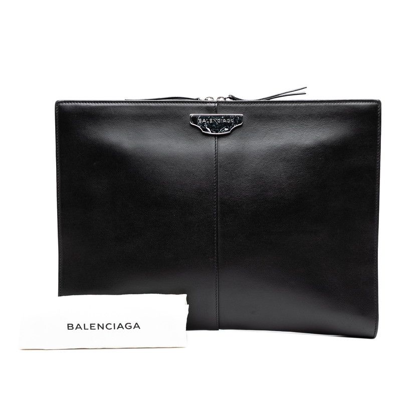 Balenciaga Logo Clutch Bag Second Bag Black Leather Women Balenciaga