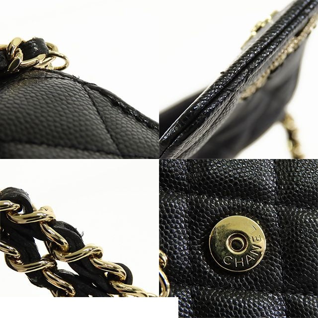 Chanel Shoulder Pouch Airpods Case Black Gold Caviar Leather — view 8