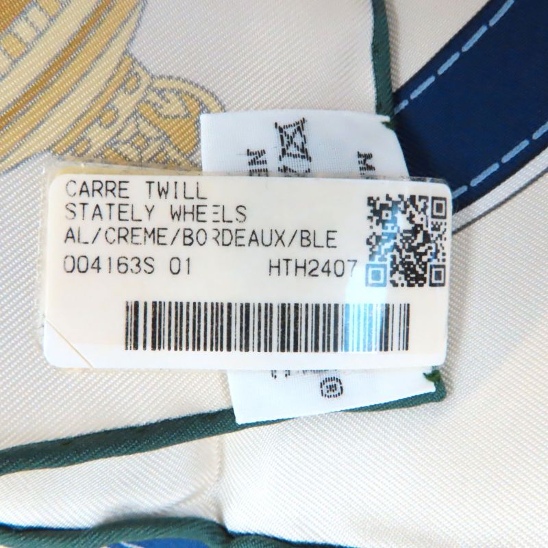 Hermes Carré 90 Stately Wheels 100% Silk Clesme / Bordeaux / Blue Current