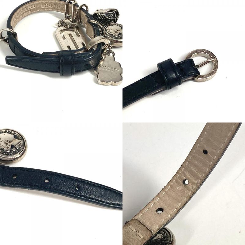 Bvlgari Bulgari Bracelet Icon Logo Charm Leather Black