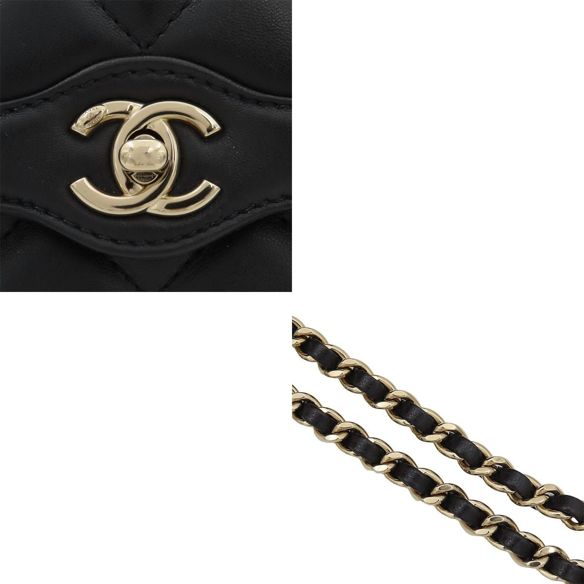 Chanel Black Gold Lambskin Quilted Mini Flap Chain Box Shoulder Bag — view 8
