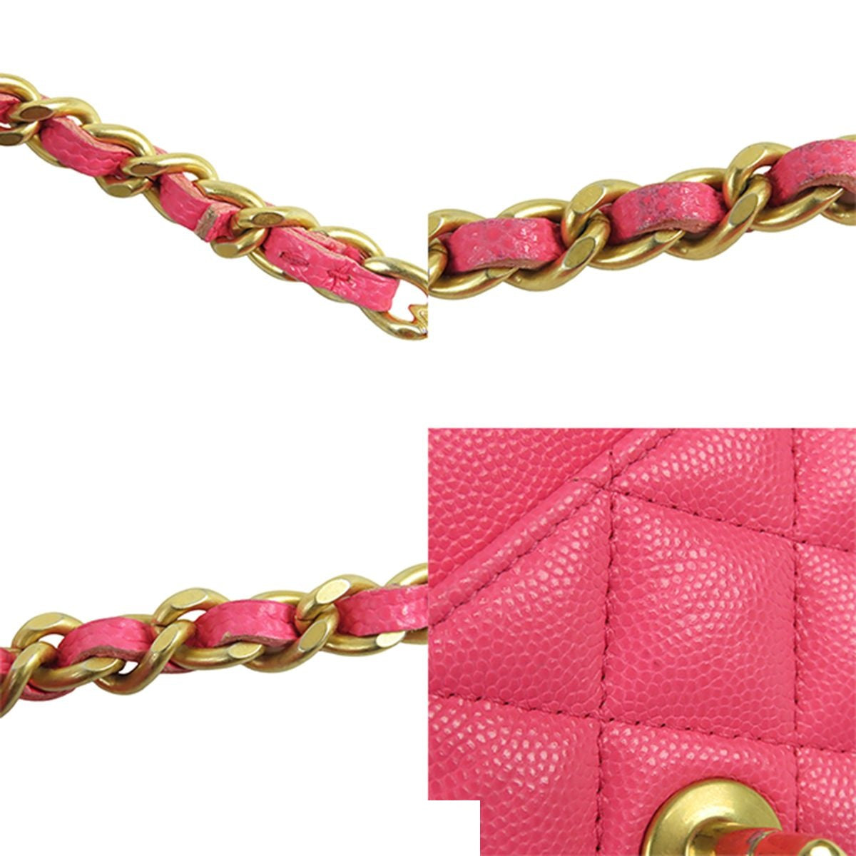 Chanel Chain Wallet Pink Gold Caviar Leather Pochette Shoulder Bag — view 8