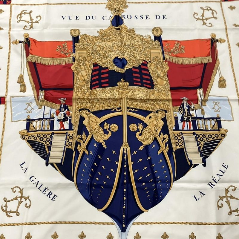 Hermes Scarf Carré 90 Red X Ivory X Multi VUE DU CA Rosse DE LA Galere LA Reale