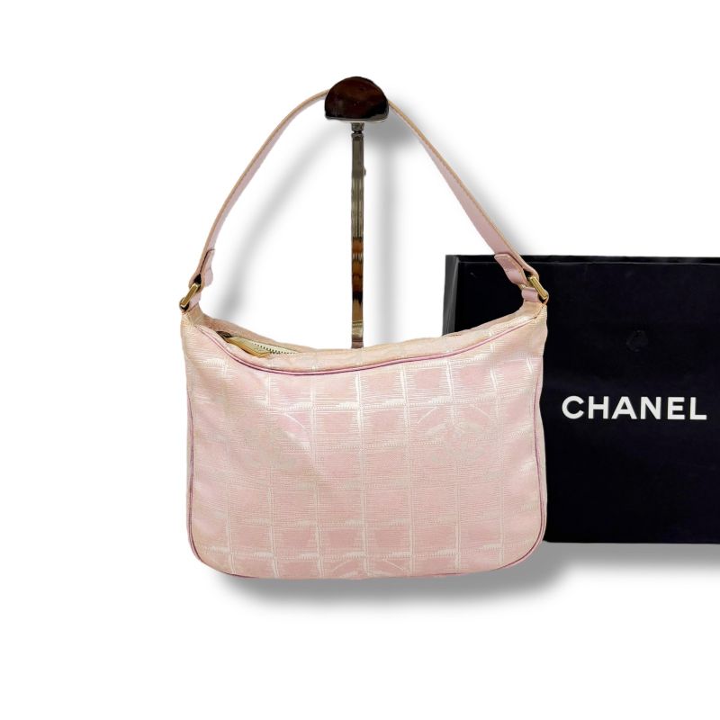 Chanel New Travel Line Mini Handbag Accessory Pouch Nylon Canvas Pink Coco Mark
