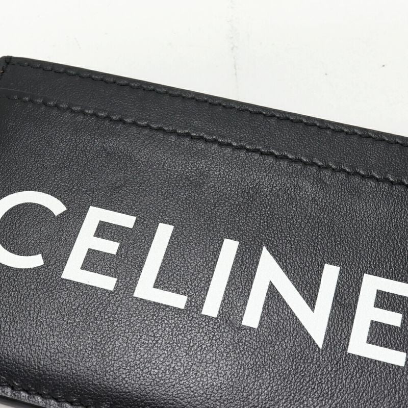Celine Card Case Passcase Logo Card Case Card Holder Smooth Calfskin Black
