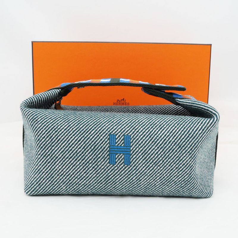 Hermes Brid A Black PM Au-carre Handbag Pouch Vert Foret Ladies