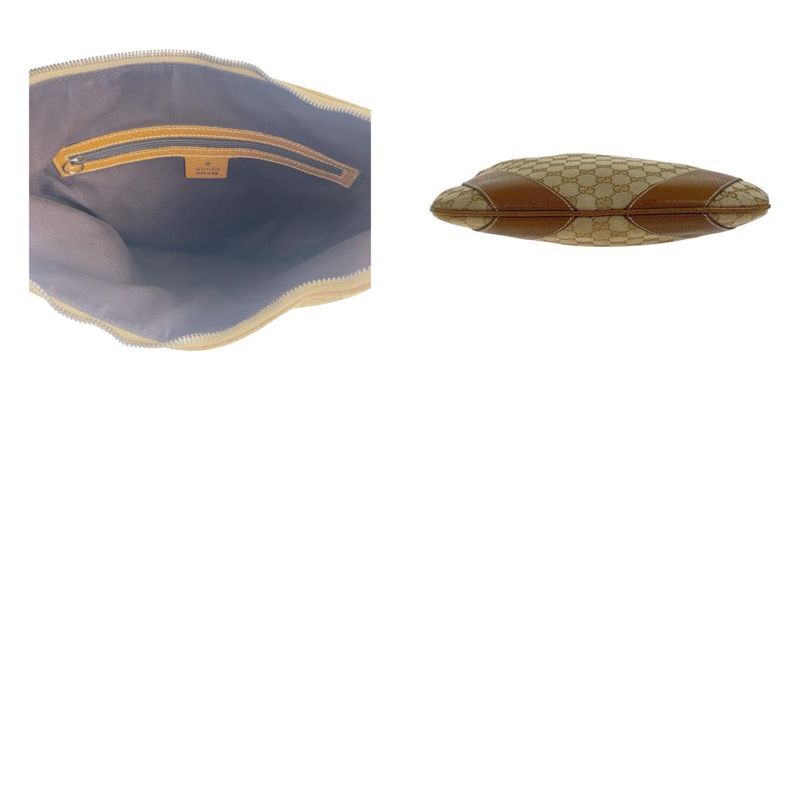 Gucci Beige Brown Silver Hardware GG Canvas/leather 124357 Shoulder Bag Hobo