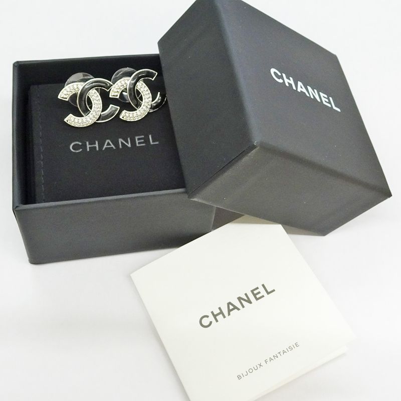 Chanel Earrings Coco Mark A24V Rhinestone Metal SV Accessories -