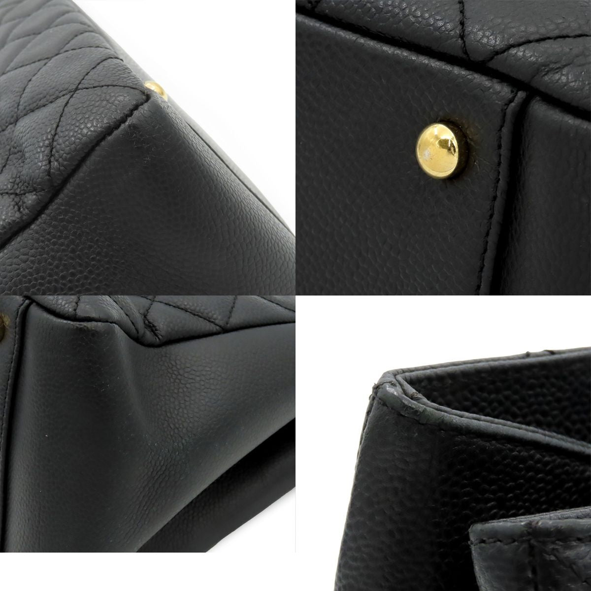 Chanel Black Gold Caviar Leather Grand Shopping Tote Bag — view 8