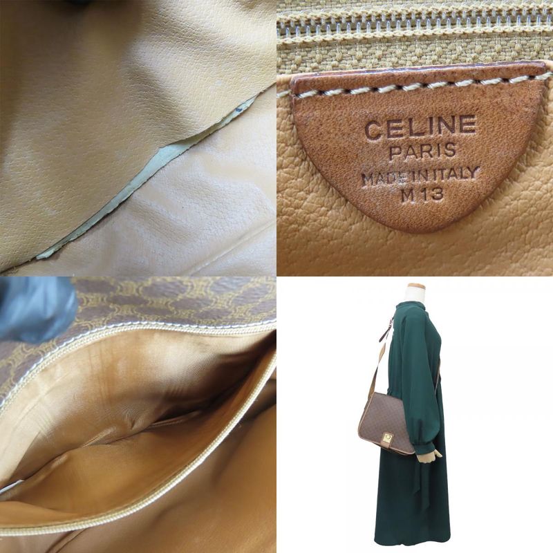 Celine Shoulder Bag Macadam Leather PVC Brown Gold Hardware Shoulder Crossbody