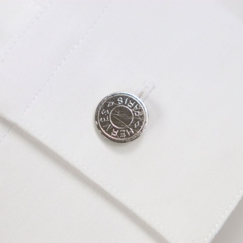 Hermes Mosaic Giant Cotton Serie Button Back Print Long Sleeve Shirt White