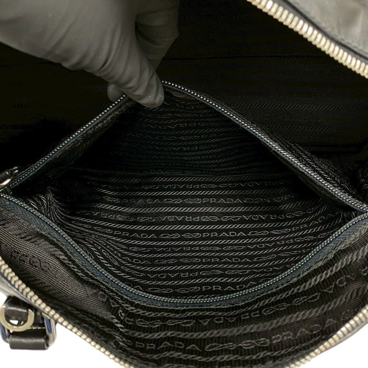 Prada Logo Stitch Leather 2-Way Shoulder Bag Black — view 10