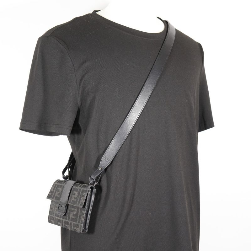 Fendi Marsupio Baguette 3WAY Clutch 7m0295 Nylon Canvas And Leather Black Men's