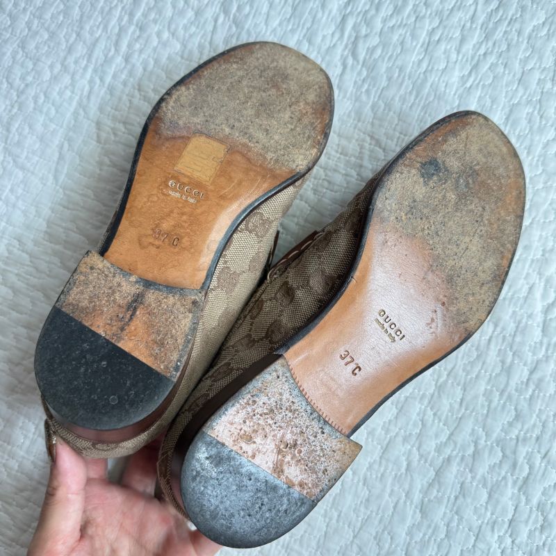 Gucci Horsebit Loafers GG Canvas Sherry Line 37 24cm (9.45in) Women's Brown