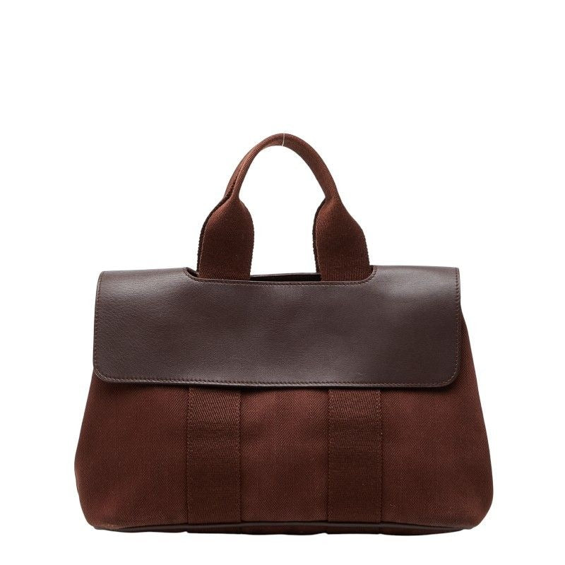 Hermes Valparaiso PM Tote Bag Brown Toile Chevron Leather
