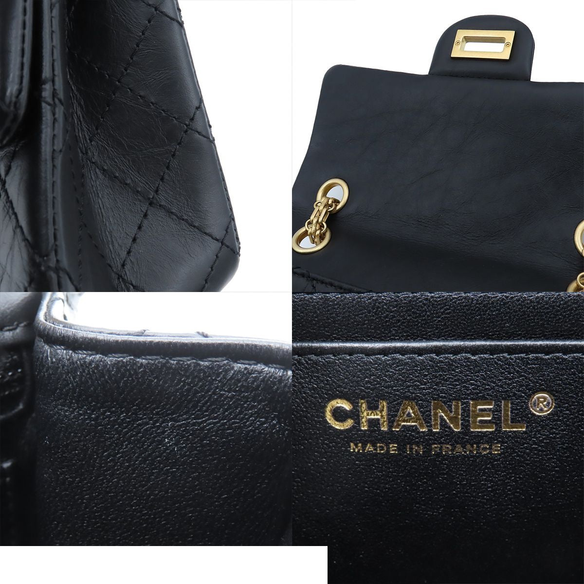 Chanel Black Gold Calfskin Quilted 2.55 Aged Chain Shoulder Bag — view 8