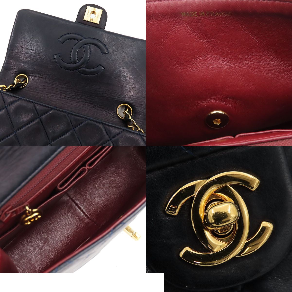 Chanel Shoulder Bag Mini Quilted 20 Single Flap Vintage Navy Gold Lambskin — view 8