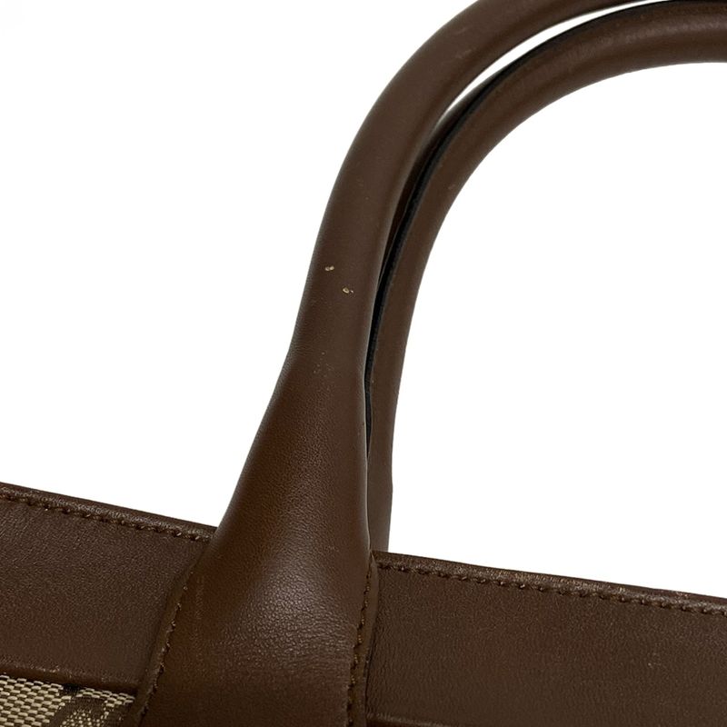 Gucci Handbag GG Pattern 21119 Beige And Dark Brown Leather