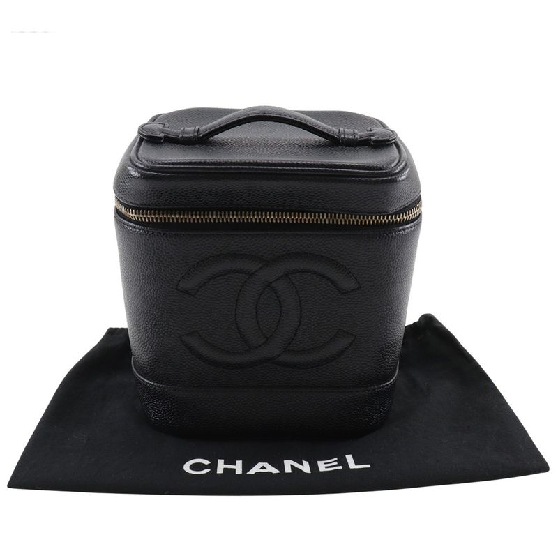 Chanel Vanity Coco Mark Handbag A01998 Caviar Skin Black Ladies Pouch