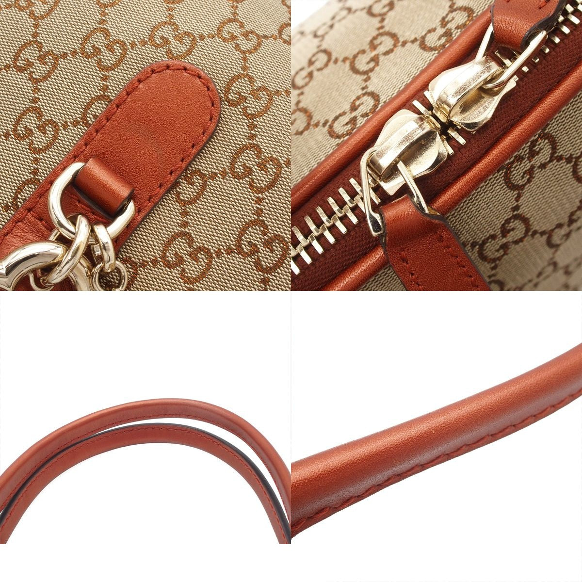Gucci Heart Bit Beige Orange GG Canvas Leather Tote Bag — view 8