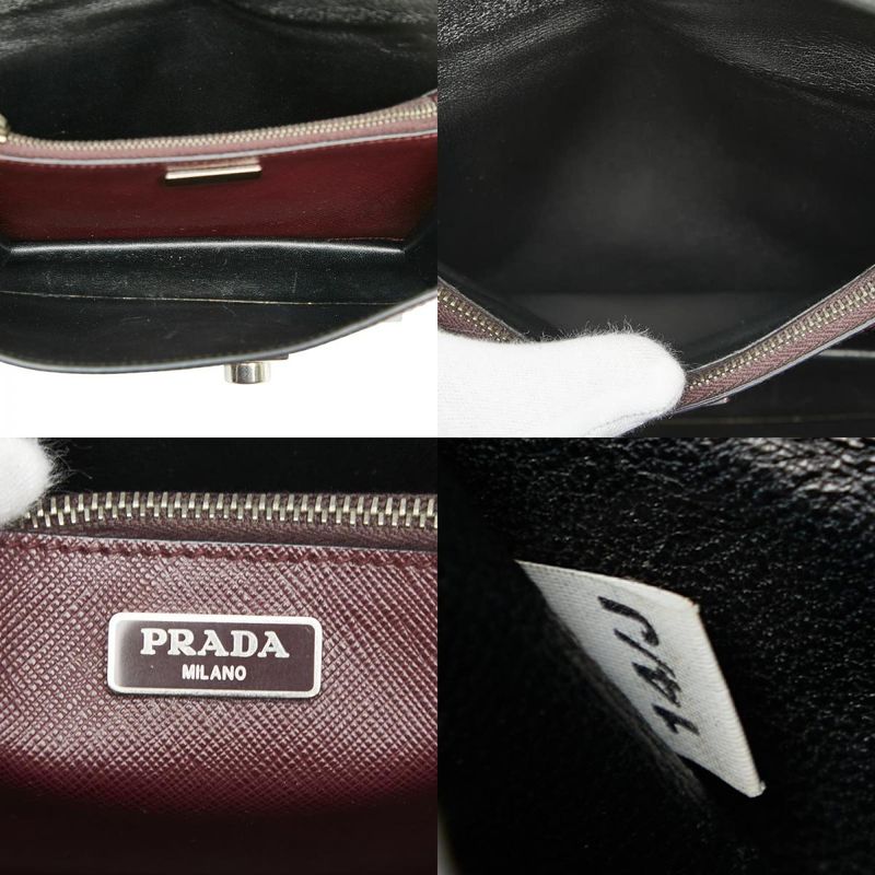 Prada Handbag Shoulder Bag 2WAY Bordeaux Wine Red Saffiano Leather Women Prada