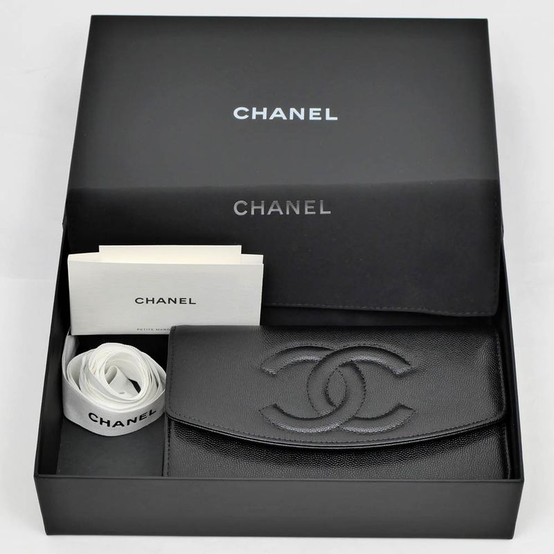 Chanel Chain Wallet Ap4653 Grained Shiny Calfskin Black Gold Hardware