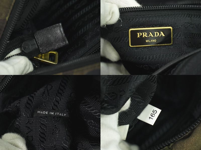 Authentic Prada Camouflage Pattern 2WAY Shoulder Bag Handbag Nylon Khaki Black