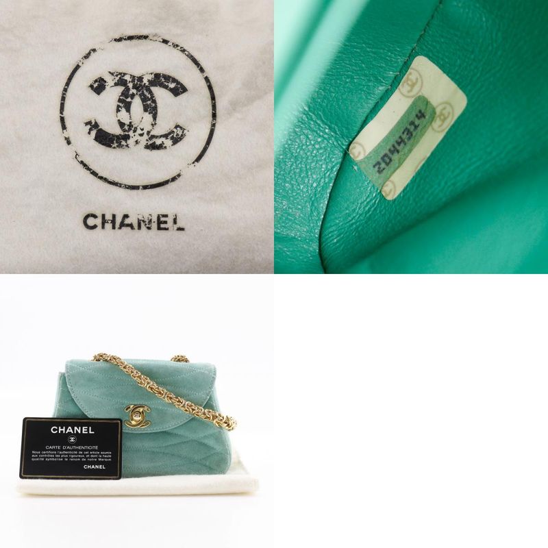 Chanel Chain Handbag Coco Mark Vintage Suede Green Ladies Handbag