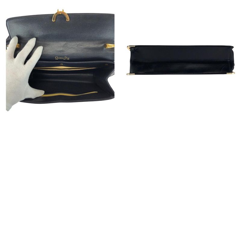 DIOR Vintage Black Gold Hardware Leather Shoulder Bag Pochette Women 505161