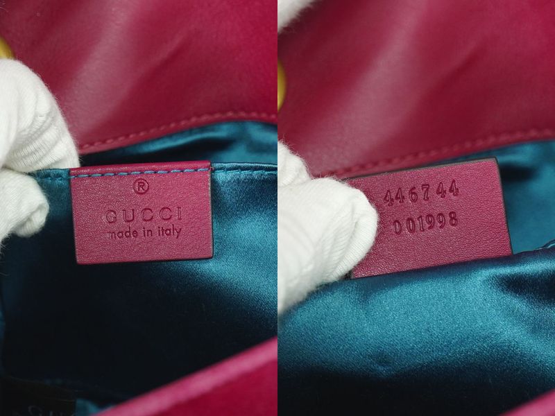 Authentic Gucci GG Marmont Chain Shoulder Bag Pochette Velour Pink 446744 Bag