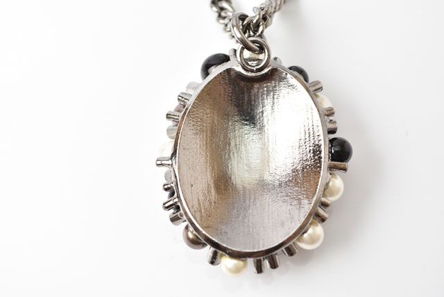 Chanel Necklace Pendant Chanel CC Marked Rhinestone Pearl Black White Silver