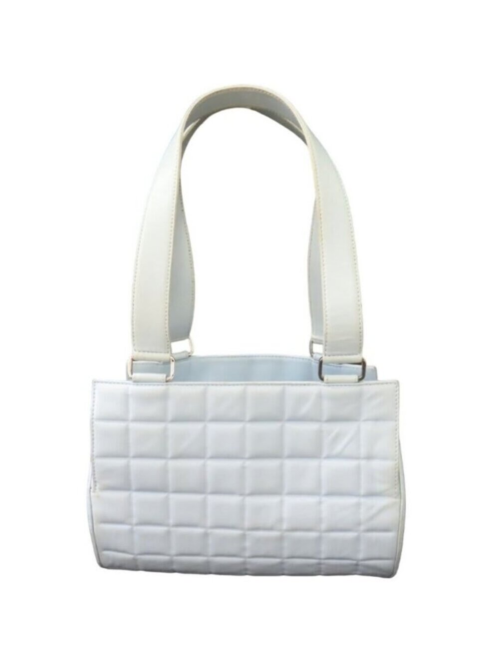 Chanel CC Chocolate Bar Quilted Leather Bowler Shoulder Bag Purse Blue