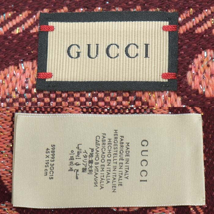 Gucci GG Wool Lame Jacquard Scarf Logo Scarf Pink Burgundy 598993 3gc15 Women
