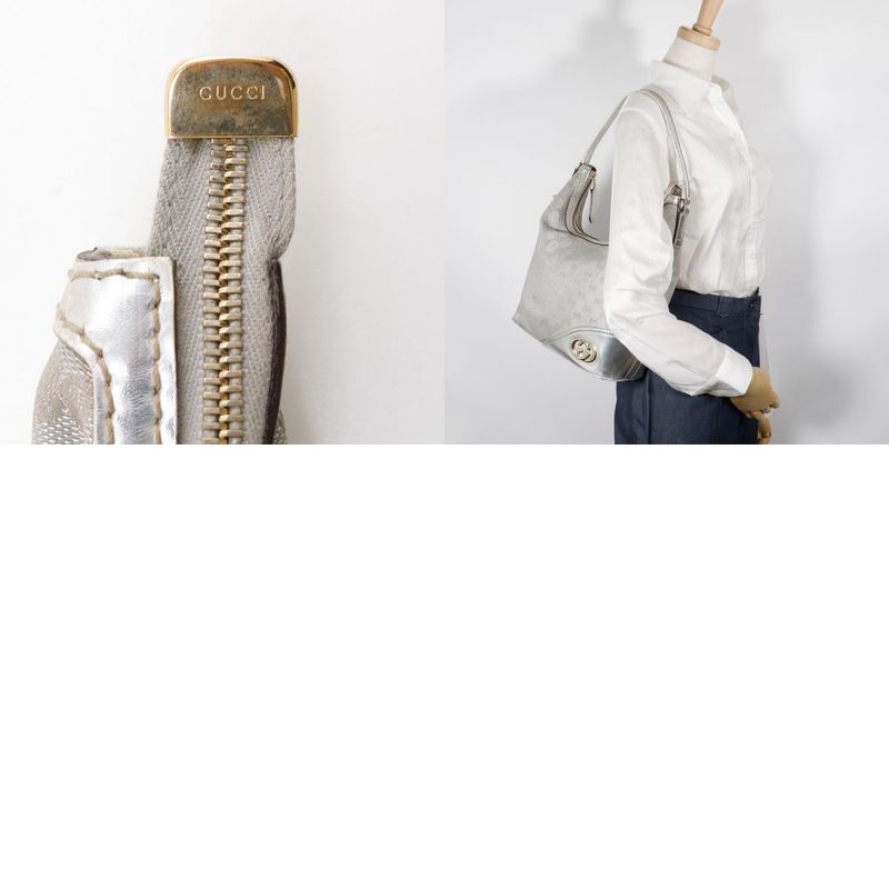 Gucci Interlocking G 182491 GG Canvas Silver Ladies Shoulder Bag