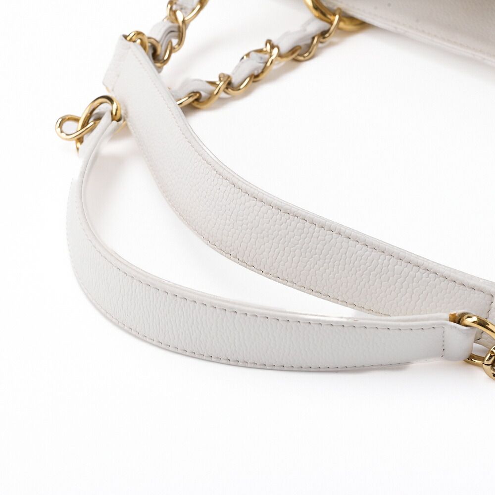 Chanel Matelasse GST Coco Mark Double Chain Shoulder Caviar Skin White With