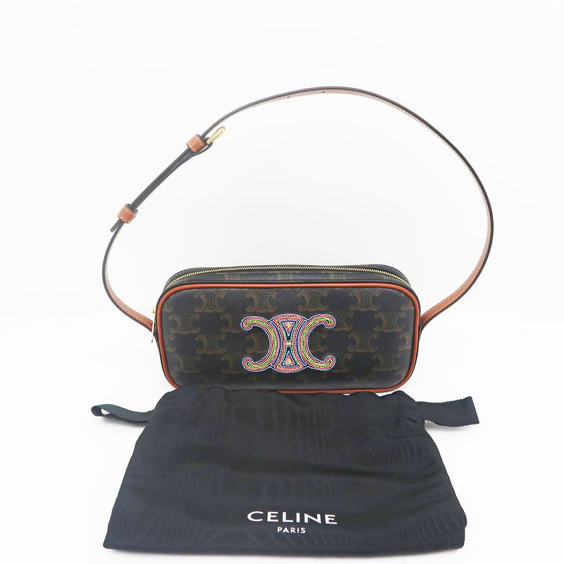 Celine Mini Camera Triomphe Shoulder Bag Pouch Bag Brown Multicolor -