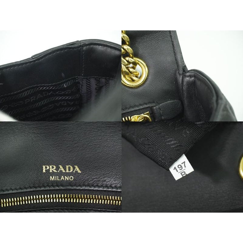 Prada Nappa Gaufre Chain Shoulder Bag Pochette Leather Black — view 9