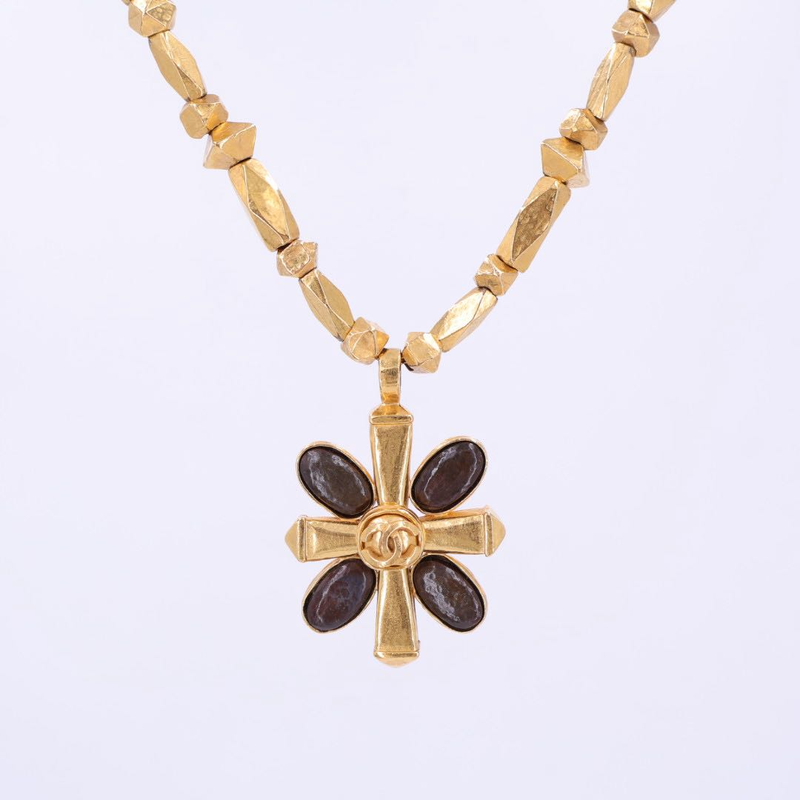 Chanel Necklace Coco Mark Gold Accessory Cross Motif 97A Ladies