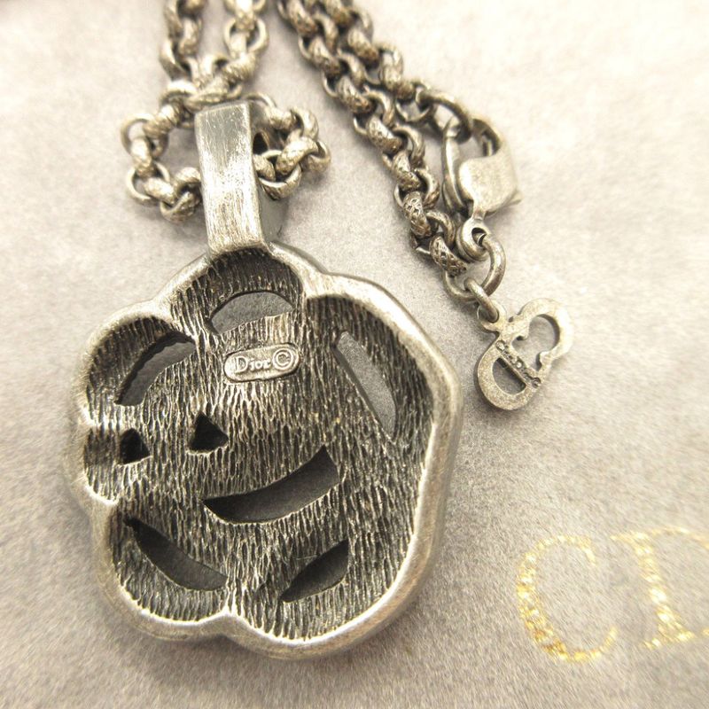 Christian Dior Rhinestone Metal Gunmetal Necklace 0084 Christian Dior