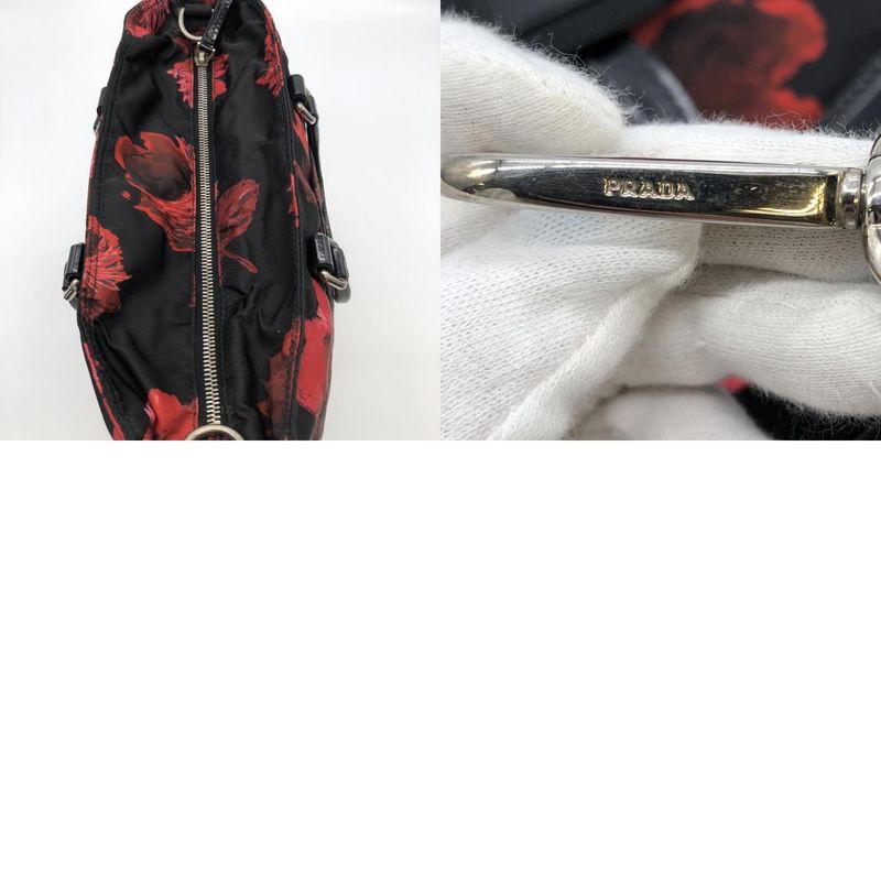 Prada Handbag Shoulder Bag 2way Nylon Black Flower Floral Ladies Men Vintage